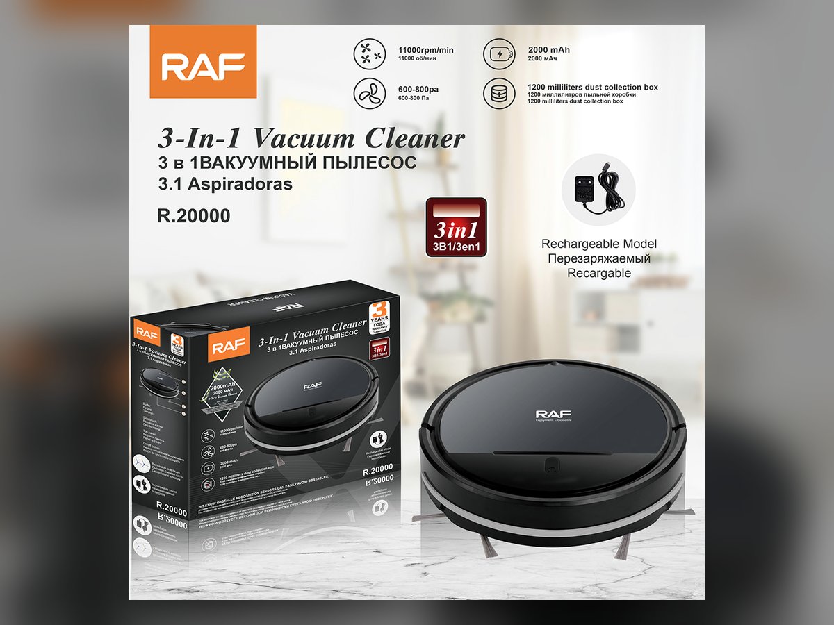 RAF R.20000 Robot Vacuum — 3-in-1 Dry & Wet